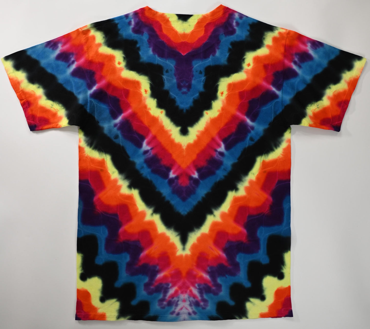 Large UV Reactive Wave Variant Tie Dye in my Neon Vortex Palette on a Gildan Ultra Cotton PFD (Prepared for Dye) T-Shirt