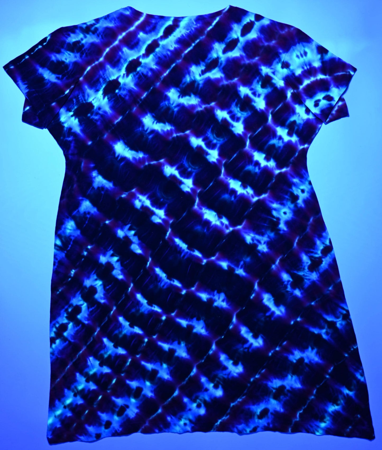 Ladies 2X/3X Subtle UV Reactive Highlights Cosmic Roll Tie Dye in my Neon Vortex Palette on a LAT V-Neck Cotton Cover Up Dress