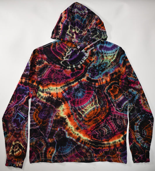 2X UV Reactive Cosmic Egg/Geode Hybrid Tie Dye in my Neon Vortex Palette on a Bella + Canvas 3512 Unisex Jersey Long-Sleeve Hoodie