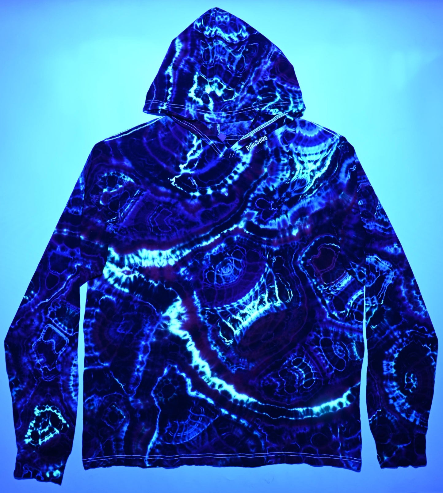 2X UV Reactive Cosmic Egg/Geode Hybrid Tie Dye in my Neon Vortex Palette on a Bella + Canvas 3512 Unisex Jersey Long-Sleeve Hoodie