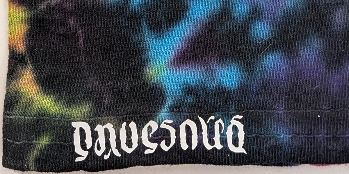 XL Ultra Heady Uv Reactive 30Pt Mandala w/ Ripple Cntr /Neo-DNA Triangle/Scrunch Tie Dye on a Gildan Ultra Cotton PFD T-Shirt