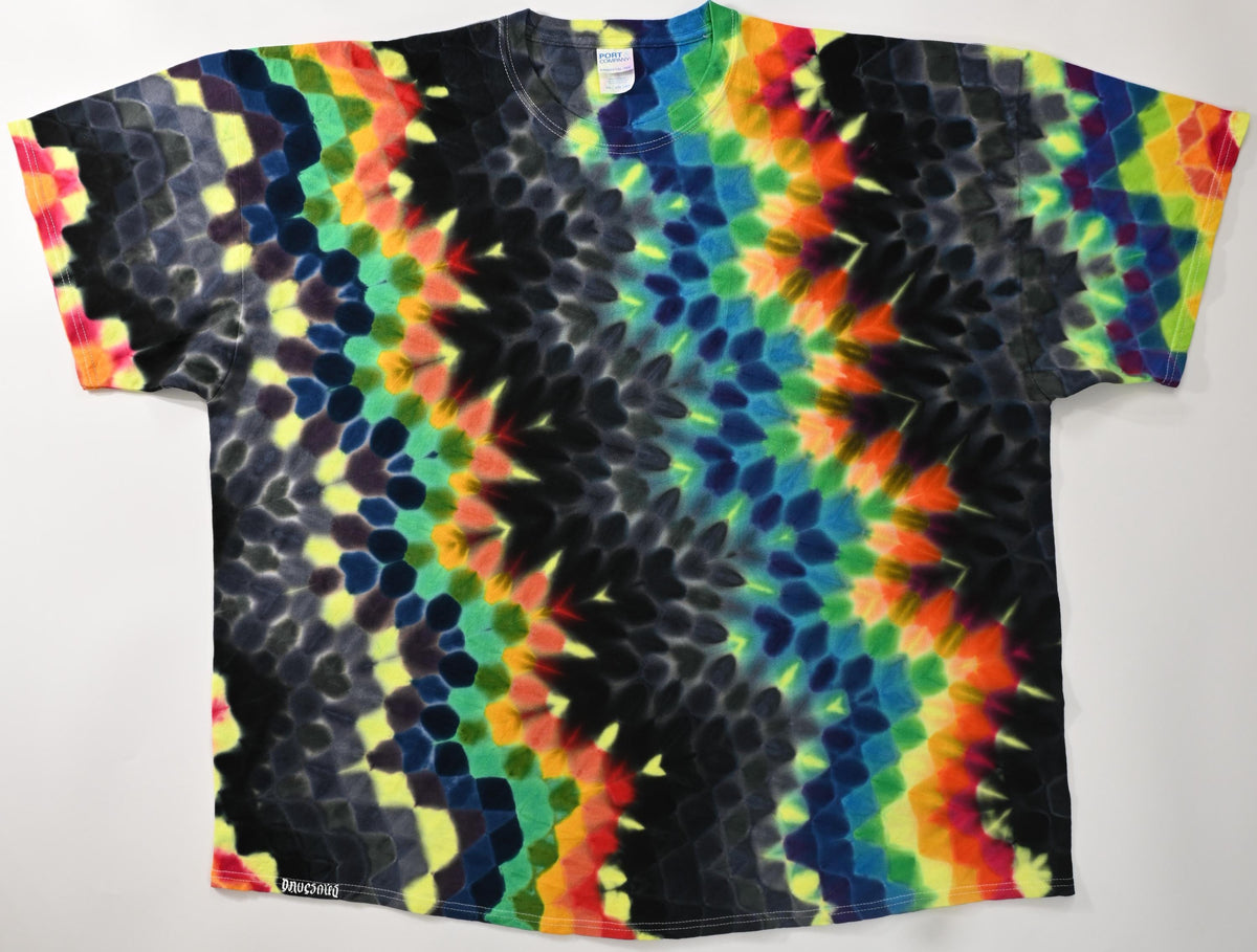 4X UV Reactive Zig Zag Honeycomb Tie Dye on a Port & Company Essential Tee