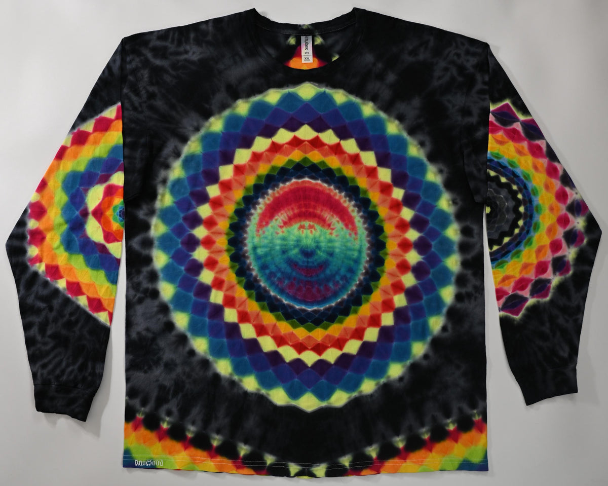 2X UV Reactive 30Pt Mandala w/ Ripple Cntr/ Geometric Tower/ 18Pt Mandala w/ Hexagon Cntr L Slv/Hexagon R Slv/Scrunch Tie Dye Long Slv Shirt
