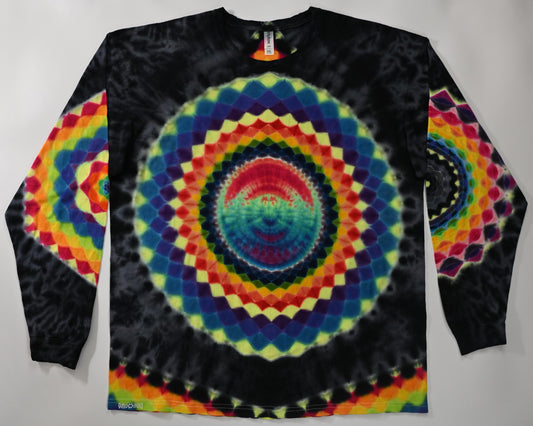 2X UV Reactive 30Pt Mandala w/ Ripple Cntr/ Geometric Tower/ 18Pt Mandala w/ Hexagon Cntr L Slv/Hexagon R Slv/Scrunch Tie Dye Long Slv Shirt