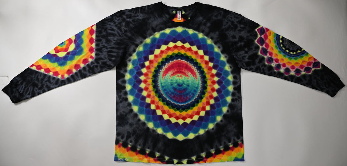 2X UV Reactive 30Pt Mandala w/ Ripple Cntr/ Geometric Tower/ 18Pt Mandala w/ Hexagon Cntr L Slv/Hexagon R Slv/Scrunch Tie Dye Long Slv Shirt