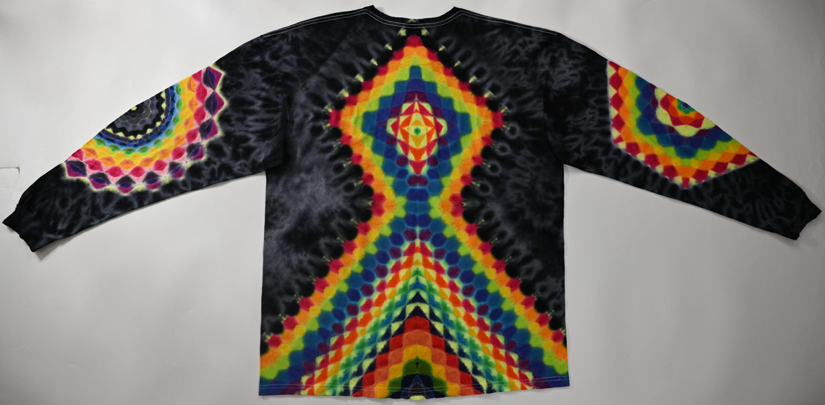 2X UV Reactive 30Pt Mandala w/ Ripple Cntr/ Geometric Tower/ 18Pt Mandala w/ Hexagon Cntr L Slv/Hexagon R Slv/Scrunch Tie Dye Long Slv Shirt