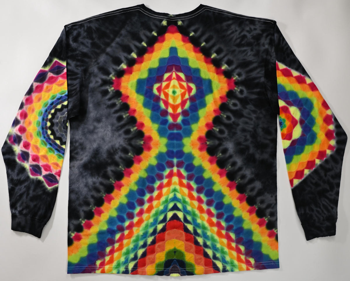 2X UV Reactive 30Pt Mandala w/ Ripple Cntr/ Geometric Tower/ 18Pt Mandala w/ Hexagon Cntr L Slv/Hexagon R Slv/Scrunch Tie Dye Long Slv Shirt