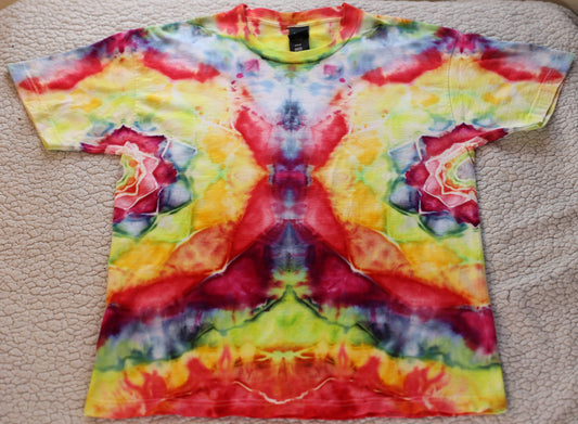 Medium Dual Mirrored Side Mandalas Ice Dye Tie Dye on a Premium Hanes Beefy Ringspun Cotton T-Shirt