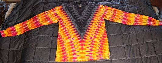 Small Long Sleeve V-DNA Tie Dye on a Premium Gildan Hammer Ringspun Cotton Shirt