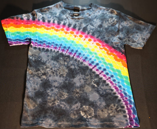 Small Honeycomb Rainbow over Grays and Black Kenney Style on a Premium Hanes Beefy Ringspun Cotton T-Shirt