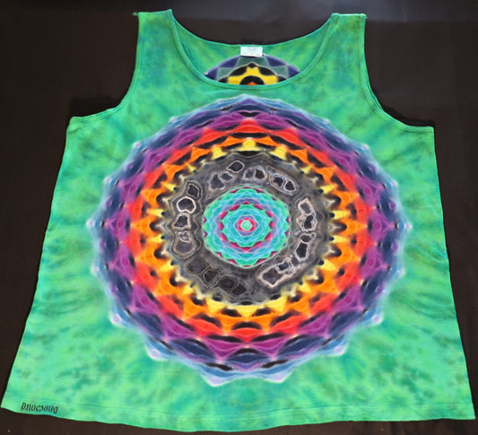 XL Hexagon>Geode Ring>18Pt Mandala F/Heady Honeycomb Design B/Scrunch Tie Dye on a Comfort Colors Tank Top w/ minor defect Read Description