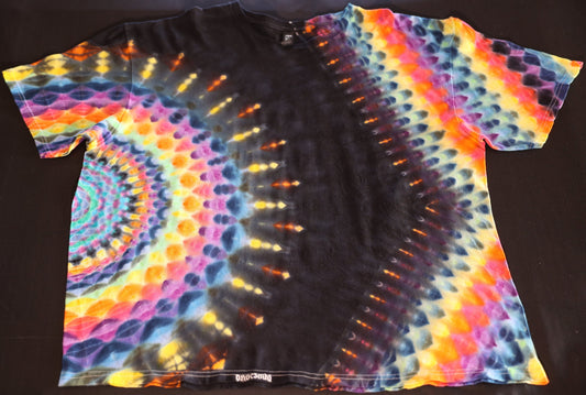 3X Side Hexagon>18 Pt Mandala/Side Honeycomb Tie Dye on a Gildan Hammer Ringspun Cotton T-Shirt *minor factory defect read description