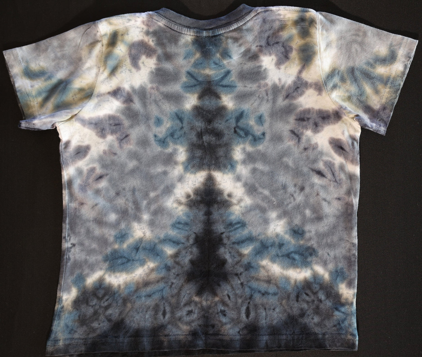 Kids 5/6 Greys, Black, White Scrunch "Crystal Wash" low water immersion tie dye on a Rabbit Skins Cotton T-Shirt