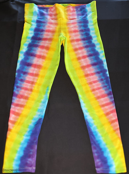 Medium Tie Dye on Wide Waist Band Dancing Robin Firm Fitting, Medium Thickness 92 Cotton 8% Spandex Leggings