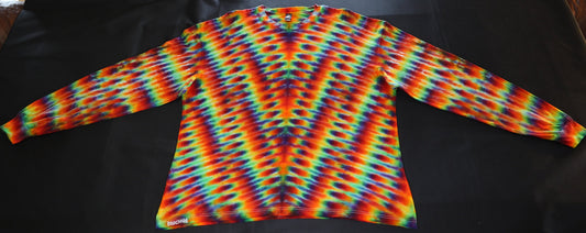 2X Trippy Weaver Variation/Deep V Pleat Tie Dye on a Gildan Hammer Ringspun Cotton Long Sleeve Shirt