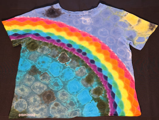 Children's Size 7 Honeycomb Rainbow Over a Kenney Style World Tie Dye T-Shirt on a Rabbit Skins Cotton T-Shirt